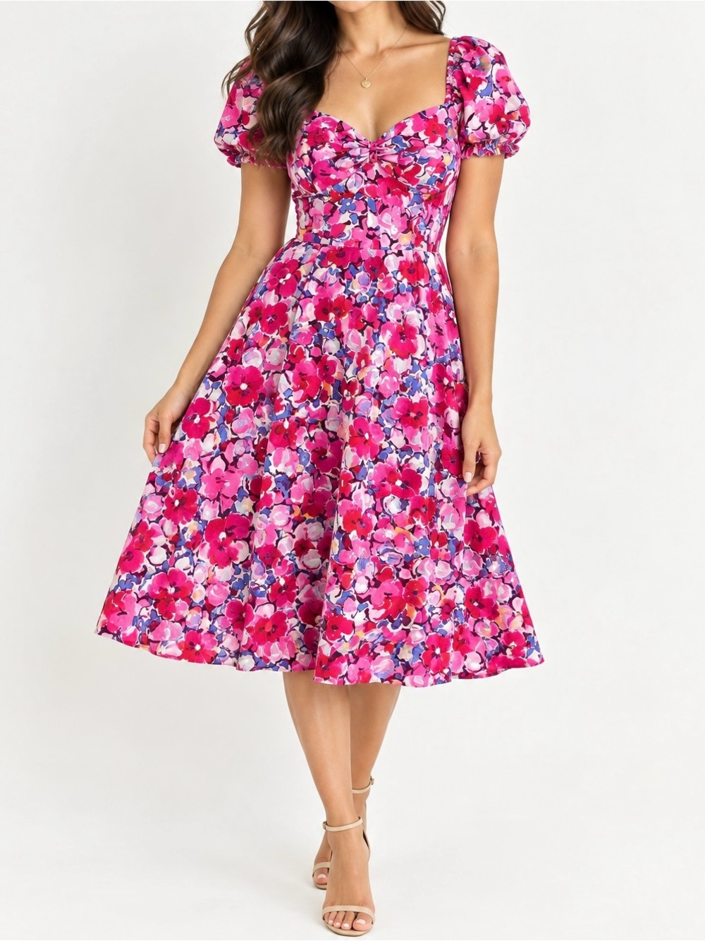 London Times Floral Midi Dress in Pink, new